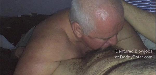  Dentured Hairy Silverdaddy Daddybear Gives Hairy Bear Hot toothless Blowjob